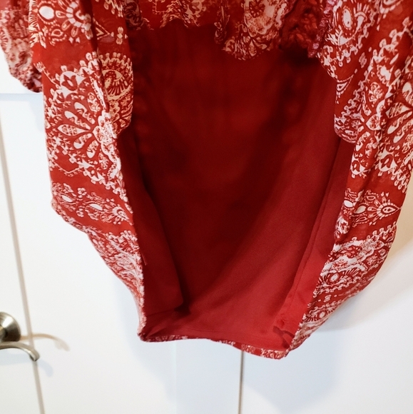 As U Wish Dress Cinnamon Rust Color Print Mini Boho Babydoll Lined Size … - Picture 11 of 16